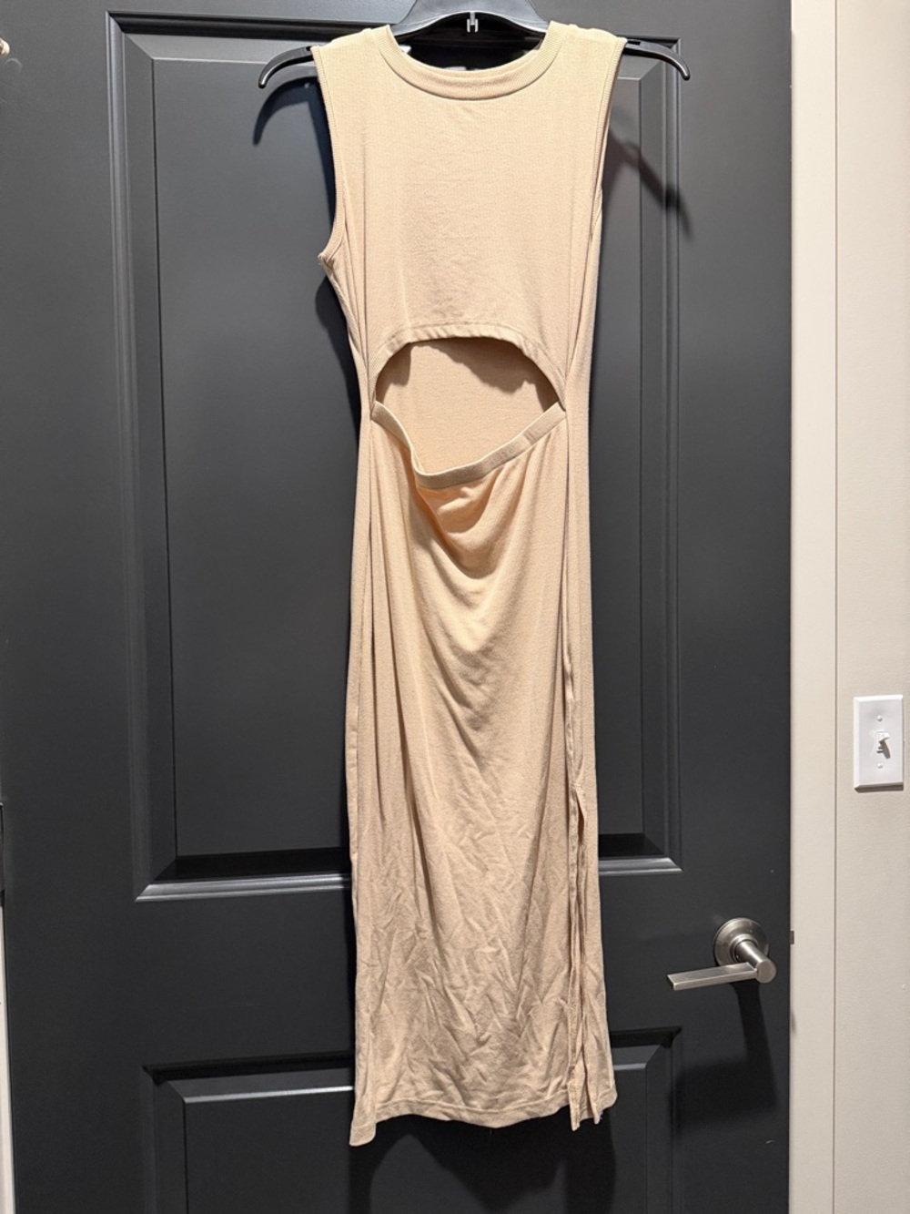 Sleeveless Beige Cutout Midi Dress